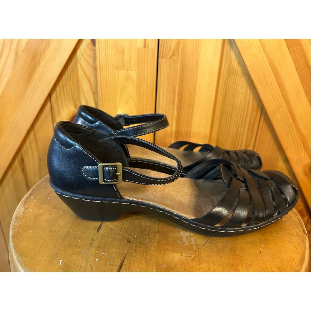 Clarks Bendables Wendy Land Black Leather Ankle Strap Women's Shoes 8.5 M 60552